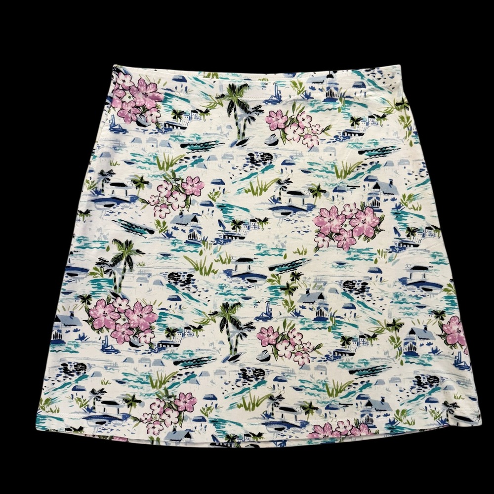 J.‎ Jill mini A Line Cotton Skirt Women's Small Med Tropical Palm Floral Resort